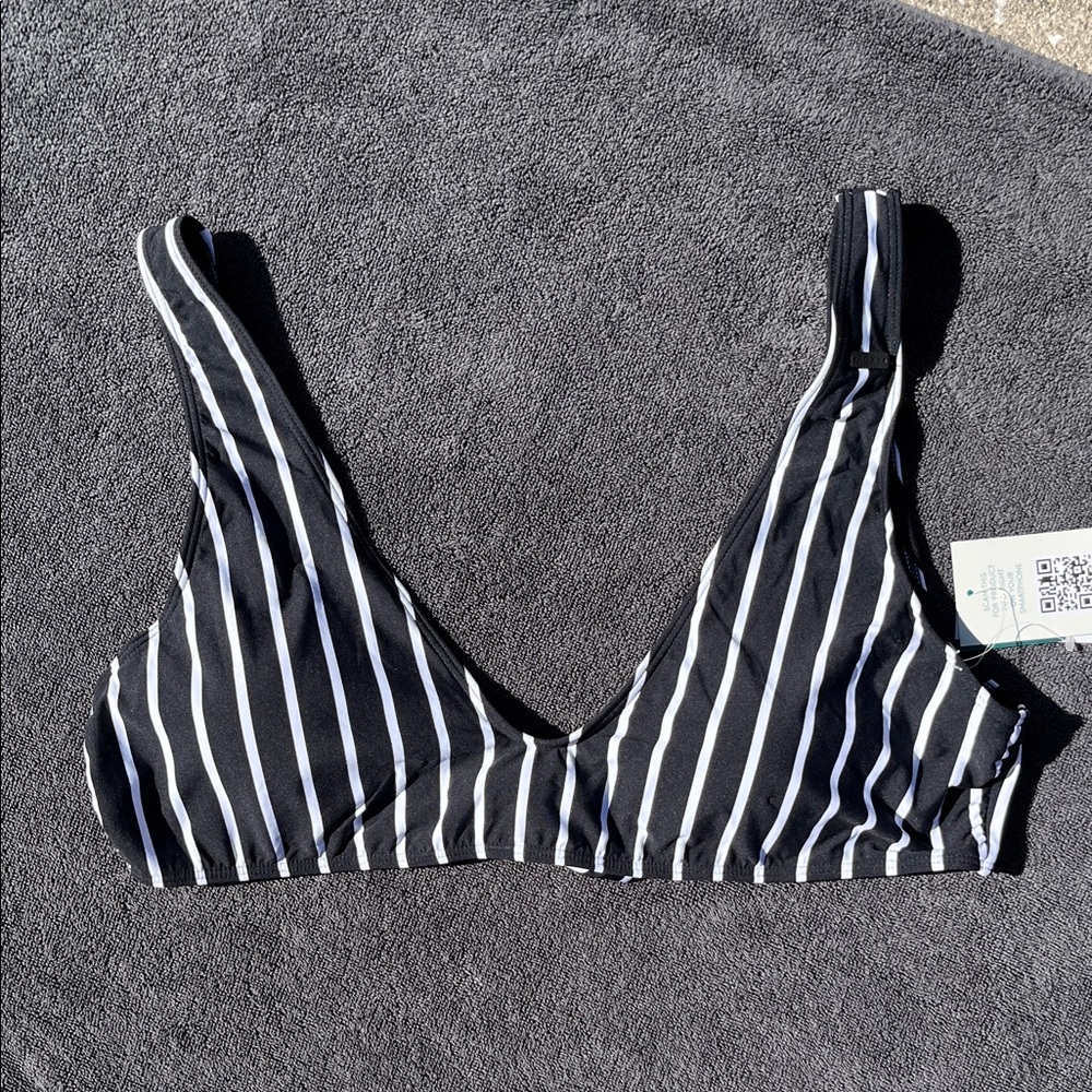 Roxy Black and White Striped Bikini Top